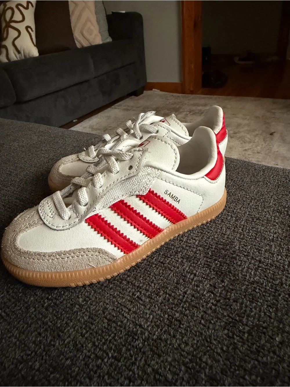 adidas Kids Samba Sneakers in White and Red